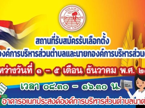 สถานที่รับสมัครรับเลือกตั้งสมาชิกสภาองค์การบริหารส่วนตำบลและนายกองค์การบริหารส่วนตำบล ระหว่างวันที่ 1-5 ธันวาคม 2568